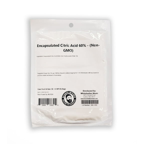 Bearded Butchers Encapsulated Citric Acid 60%, 3 oz Pack, Non-GMO, Sausage Tang Flavor for Meat Processing – Makes 25 lb of Summer Sausage, Jerky, Beef Sticks