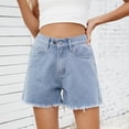 thumbnail image 3 of Jean Shorts Womens Summer Casual Elastic Waist Raw Hem Denim Shorts with Pockets Streetwear, 3 of 8