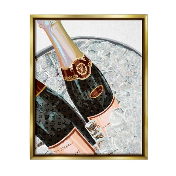 Stupell Industries Fashion Champagne Bottles Gleaming Ice Graphic Art Metallic Gold Floating Framed Canvas Print Wall Art, Design by Ziwei Li