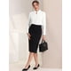 thumbnail image 2 of Blusa de trabajo elegante con decoración de perlas y cuello falso plisado para mujer blanco XS, 2 of 5