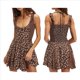 thumbnail image 3 of Vestido Informal de Verano con Estampado Floral, Cuello Cuadrado y Tirantes Finos para Mujer. Marrón Oscuro M, 3 of 7