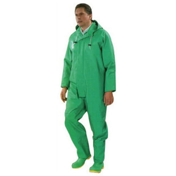 Onguard Industries 3X Green Chemtex PVC, Nylon And Polyester Rain Jacket With Storm Flap Over Front Zipper Closure And Snap Hood