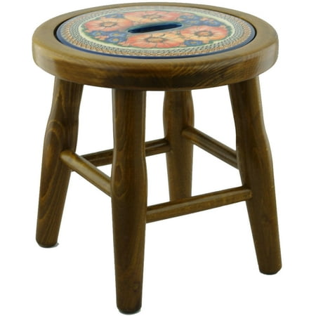 Pottery Barn Seagrass Stool Polish Pottery 12-inch Stool (Bright Beauty Theme) Signature UNIKAT Hand Painted in Boleslawiec, Poland + Certificate of Authenticity ()