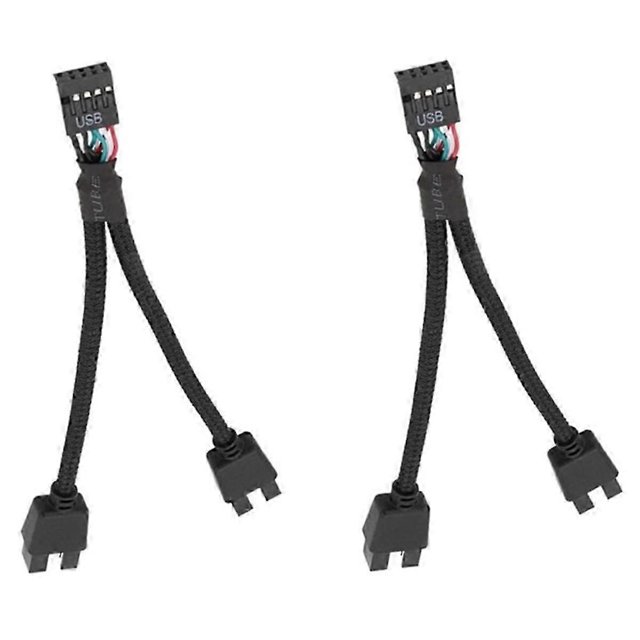 2Pcs Computer Motherboard USB 2.0 9 Pin to Dual 9 Pin Extension Cable Y Splitter Audio HD Extension Cable