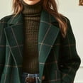 thumbnail image 3 of Women's Winter Notched Collar Plaid Wool Trench Coat - Button Down Mid-Length Overcoat (Dark Green, XL), 3 of 4