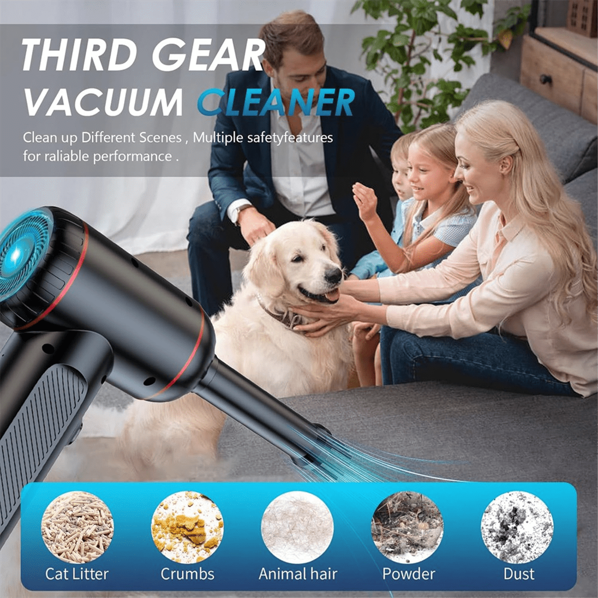 Cordless Handheld Vacuum Cleaner, Car Vacuum Cleaner, Vacuum Cleaner Blower Vacuum Pump 3-In-1, for Pets, Cars