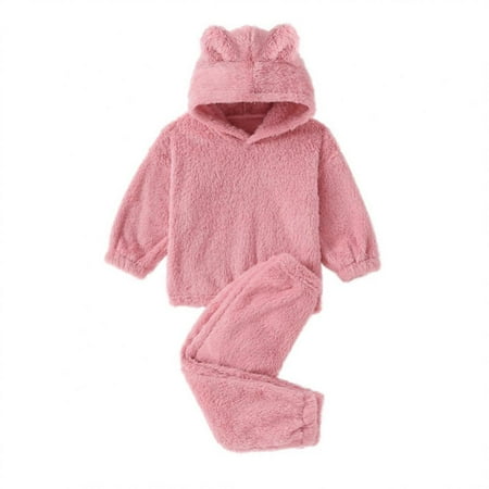

GYRATEDREAM Toddler Baby Boy Girl Fleece 2pcs Clothes Long Sleeve Plush Pullover Hooded Sweatshirt+Trousers Set Cute Furry Outfits 0-5 Years