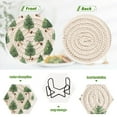 thumbnail image 4 of 6 Pcs Drink Coasters with Holder 3.94in Woven Coasters for Drinks Watercolor Green Christmas Tree Coaster Set for Protection Table, 4 of 7