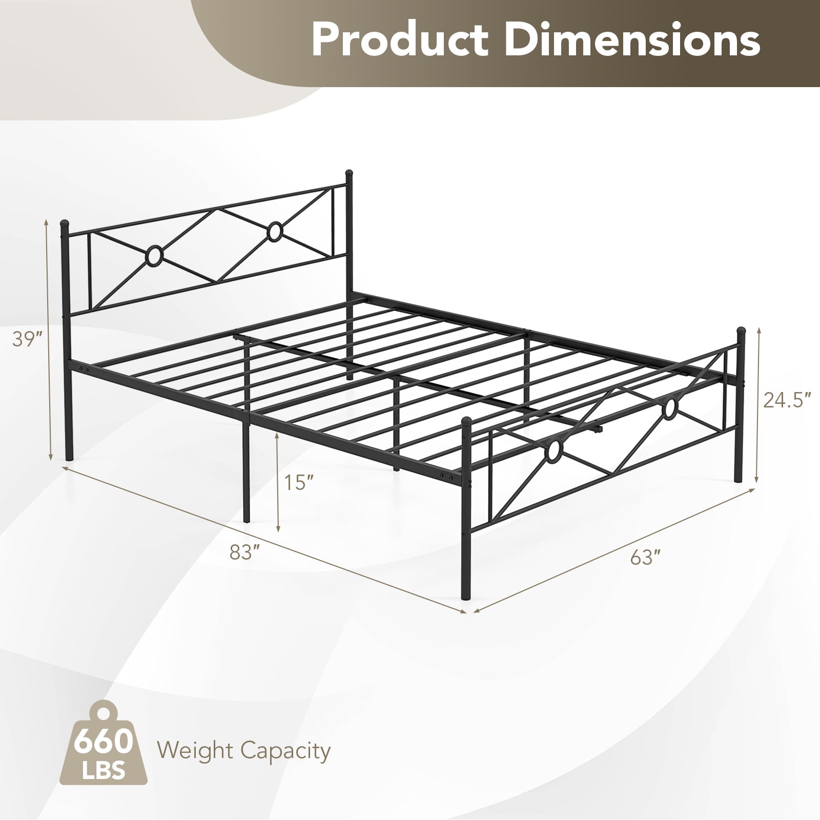 Giantex Queen Size Metal Bed Frame, Platform Steel Slat Support Basic Mattress Foundation, No Box Spring Needed, Noise Free