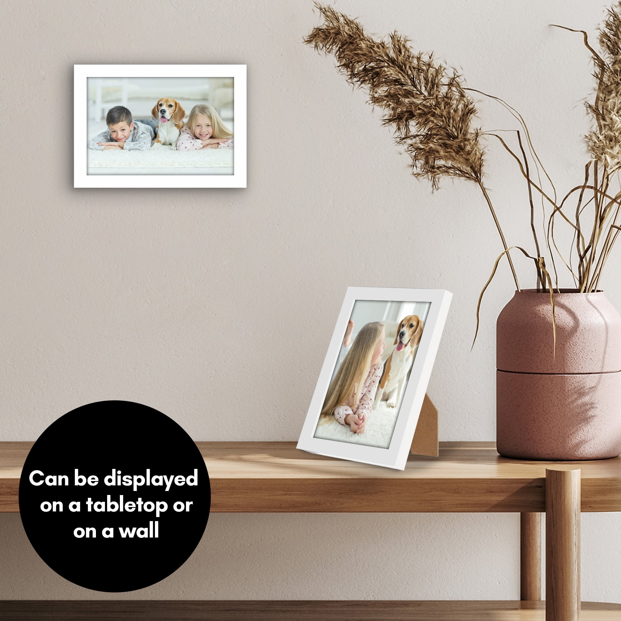 Americanflat 4x6 Picture Frame with Shatter-Resistant Glass Streamline Collection Thin Border Photo - White
