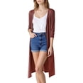 thumbnail image 3 of Women's Midi Length Cardigan, Ice Silk Blend Open Front Knit Cover Up, Lightweight and Breathable for Spring Summer Layering, Beach Cover Ups, and Casual Wear-Coffee, 3 of 6