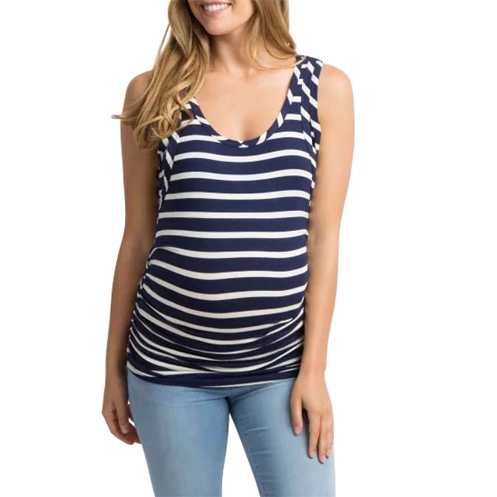 Coolmee Womens Ruching Maternity Tank Top Loose Fit Pregnancy Breastfeeding Shirt with Buttons 