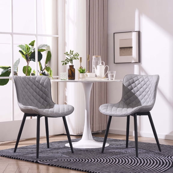 Kidol & Shellder Dining Chair Set of 2 PU Upholstered Washable Living Room Side Chairs, Gray