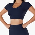 thumbnail image 2 of Conjuntos de entrenamiento acanalados para mujer, Top corto de manga corta de 2 piezas, secado rápido para correr, correr, Fitness, Yoga, azul M, 2 of 6