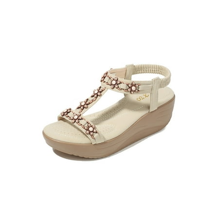 

Wazshop Women s Wedge Sandal Ankle Strap Casual Shoes Summer Platform Sandals Fashion Open Toe Heeled Shoe Ladies Mid Heel Comfort Apricot 7.5