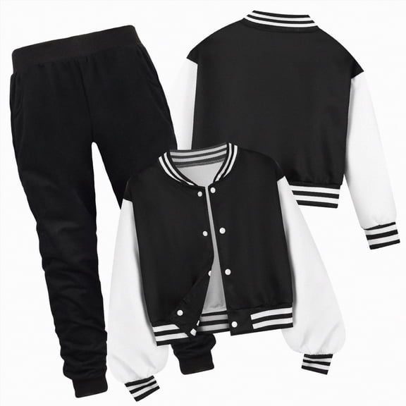 Taybagh Outfits for Girls 10-12 Long Sleeve Trousers Set 5t Girls Clothes Tops Coat Winter Sportswear Set Black 13-14 Years