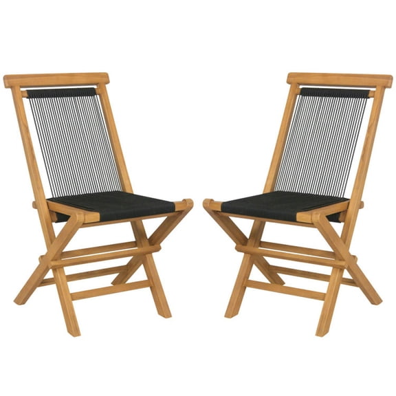 Topcobe 2 Piece Teak Patio Folding Chairs with Woven Rope Seat and Back, Outdoor Patio Furniture for Garden Backyard Pool Deck