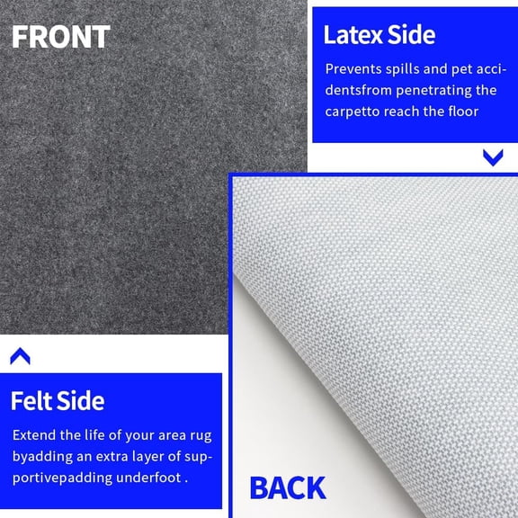 Waterproof Non-Slip Rug Pad 8x10 for Large Area Rugs