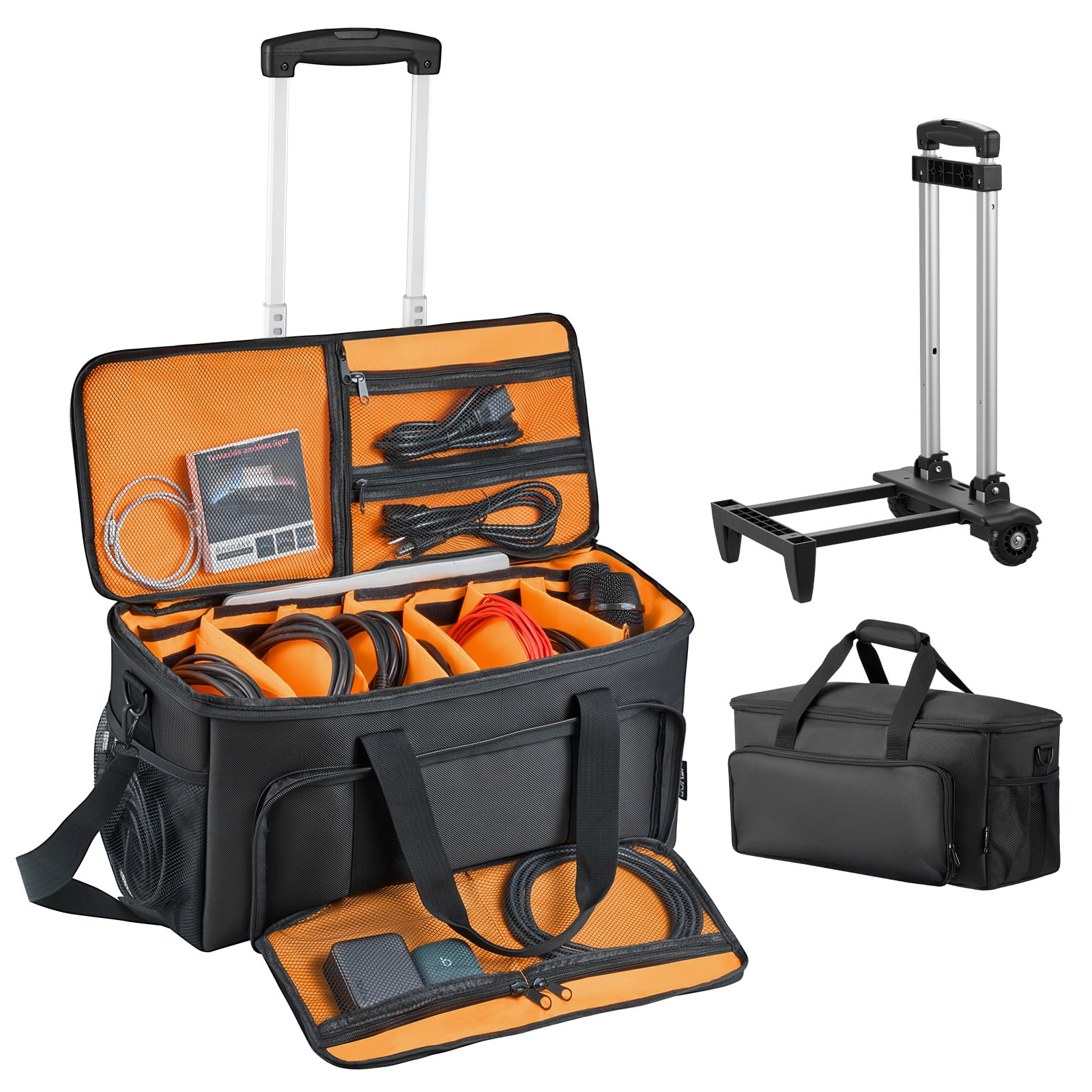 VEVOR Rolling DJ Cable Bag, 1680D, Padded File Gig Bag with Wheels, 6 Detachable Divider, Travel Storage Music Gear Case, for Professional DJ Gear, Musical Instrument and Accessories, Sound Equipment