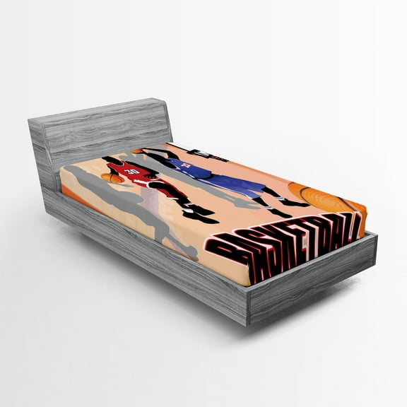 Ambesonne Sports Fitted Sheet, Vintage Basketball Art, Twin Size, Orange Black
