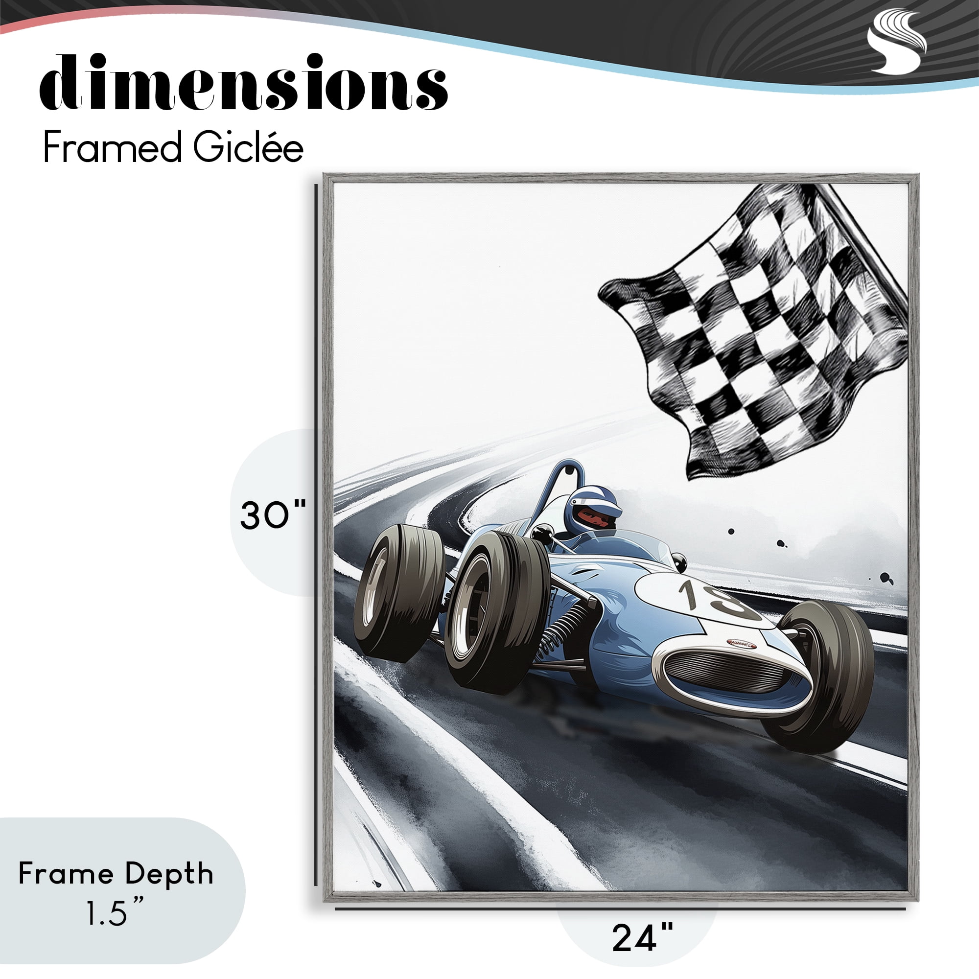 Stupell Industries Dynamic Racecar Driving Gray Framed Giclee Art, design by Christine Simpson Art