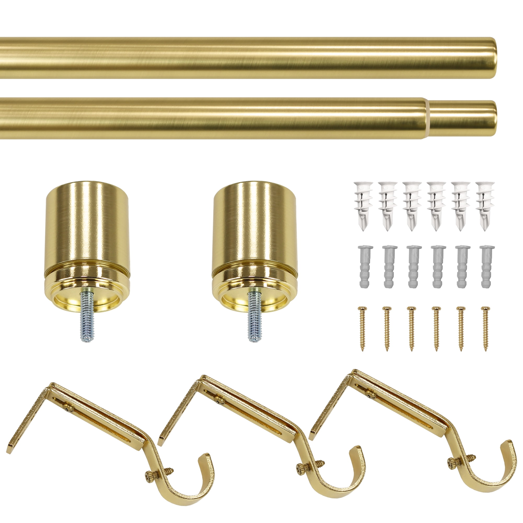 (2 pack) Better Homes & Gardens 1" Brass Cylinder Curtain Rod, 42-120"