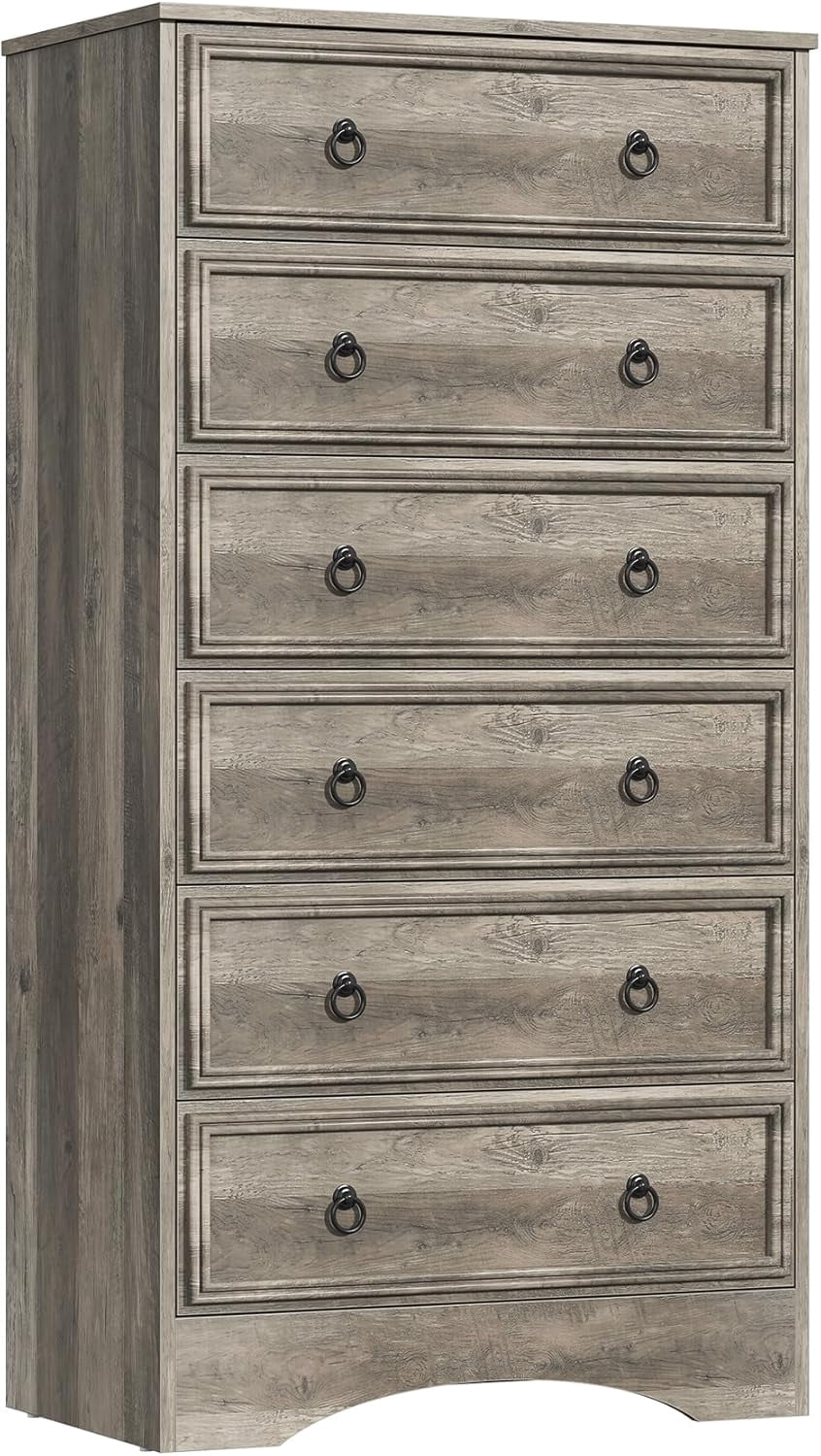 Frmobepts 6 Drawer Dresser Chest Tall Drawers Wood Cabinet for Bedroom, Gray Wash