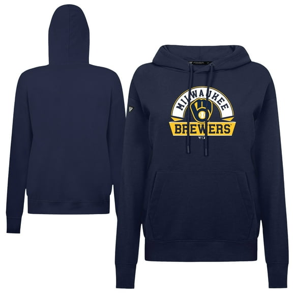 Women's Levelwear Navy Milwaukee Brewers Adorn Banner Arch Hoodie