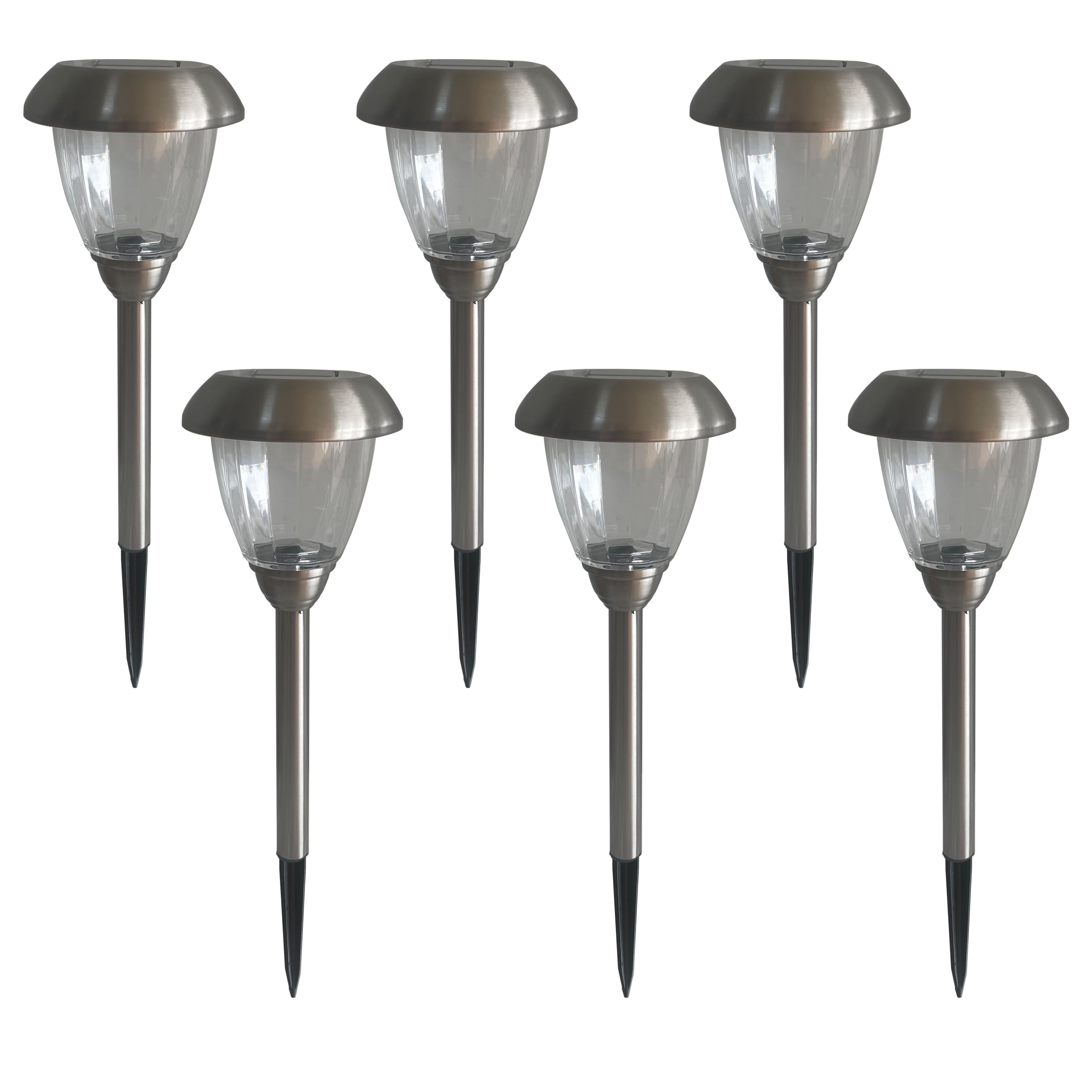 (2 pack) Mainstays Solar Powered Stainless Steel LED Pathway Lights with Glass Lens, 10 Lumens (6 Count)