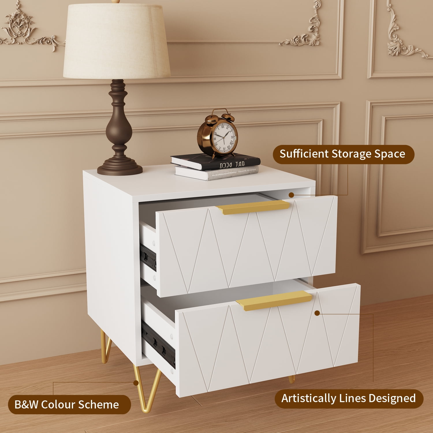 Behost White Nightstand for Bedroom,Modern 2 Drawers Nightstand with Storage,2 Pack