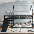 thumbnail image 2 of Full Metal House Bunk Bed with Storage Stairs, Slide, Safety Rails, Black, 2 of 27