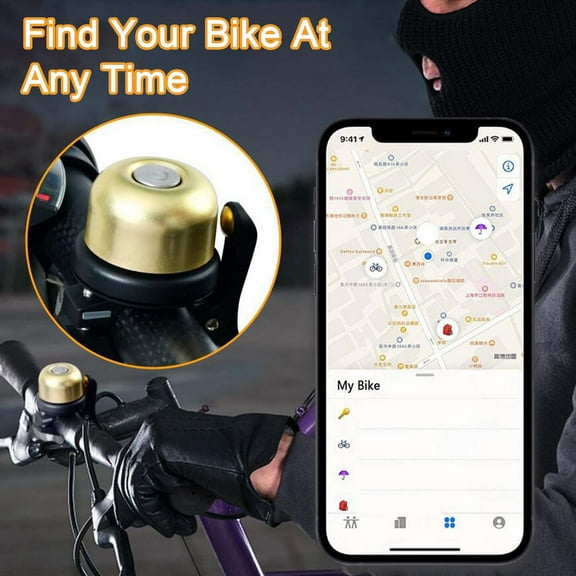 Cagogo Bicycle Anti-Theft Locator, Bike Bell Holder Anti-Lost Device, Copper Bicycle GPS Tracker Hidden Mount, Cycling Security Alarm for Mountain Road Ebike, Garage Shed Protection