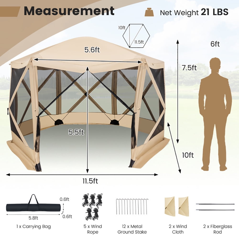 Aimee Lii 11.5 X 11.5 FT Pop-Up Screen House Tent with Portable Carrying Bag, Oversize Privacy Tent, Easy Set Up Privacy Shelter, Coffee Aimee Lii 11.5 X 11.5 FT Pop-Up Screen House Tent with Portable Carrying Bag, Oversize Privacy Tent, Easy Set Up Privacy Shelter, Coffee