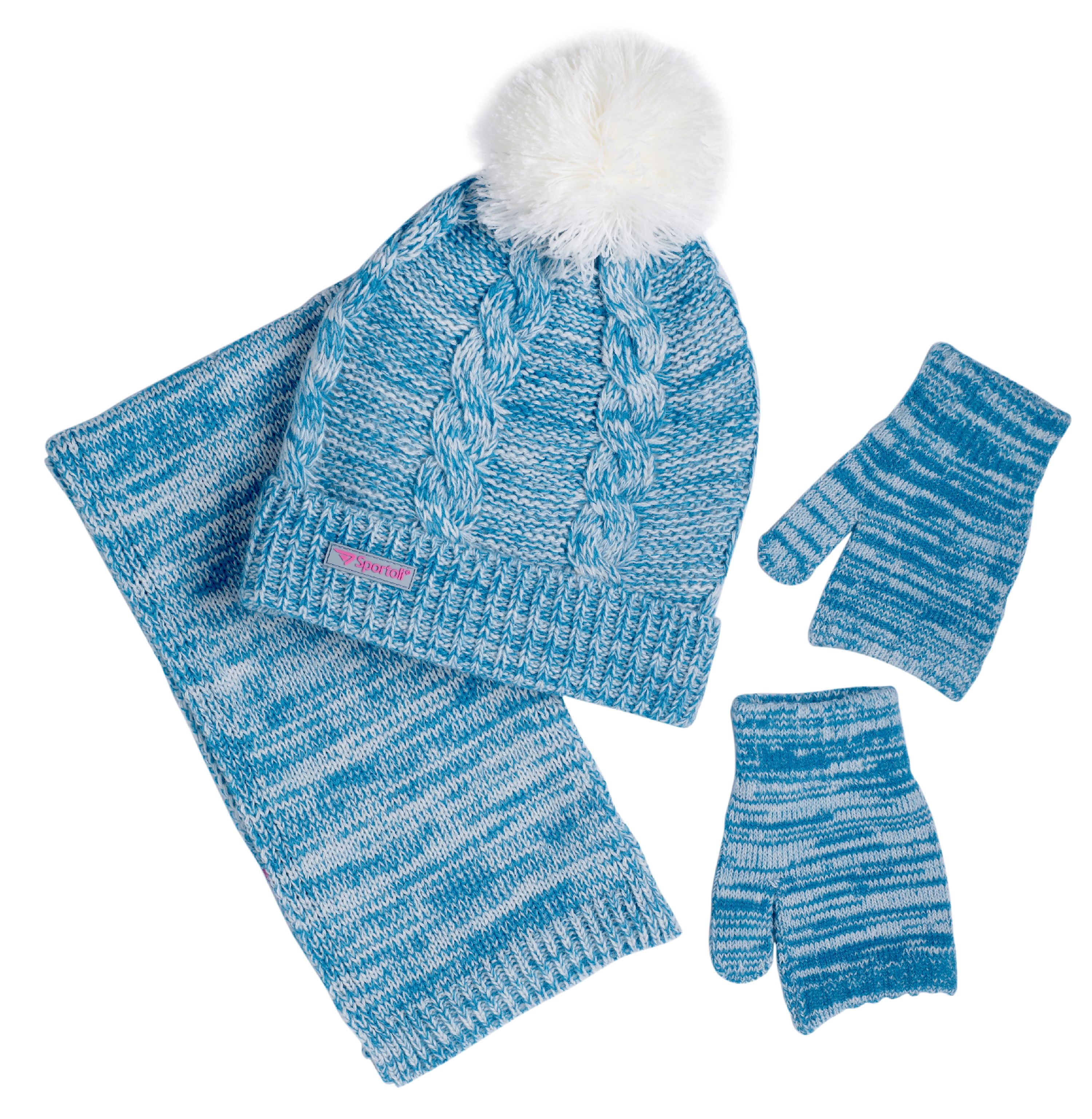 Sportoli Women/’s Girls/’ kids 3-Piece Cable Knit Cold Weather Set Hat Scarf Glove