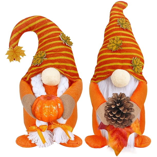 Juego de 2 Gnomos de peluche Decoraciones de Acción de Gracias de Otoño Sostener Calabaza Cono de pino Muñeco sueco escandinavo Elfo para Cosecha de otoño Decoraciones de otoño de Acción de gracias Ad Namotu YZY771