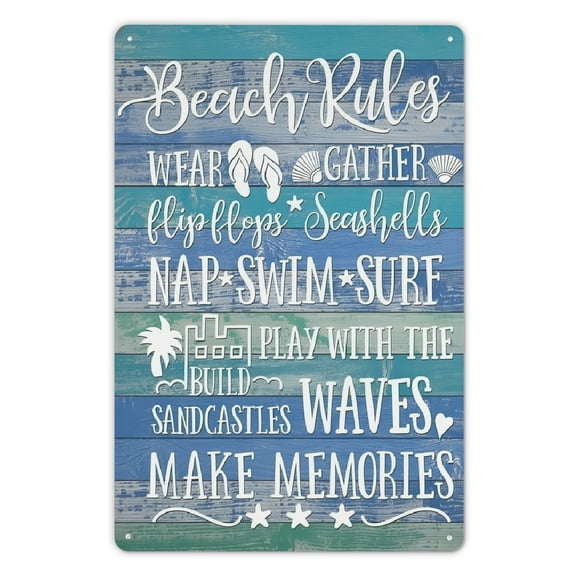 Funny Beach Rules Metal Tin Sign Wall Decor Farmhouse Rustic Sign for Home Beach House Bathroom Decor Style 8x12 Inches Retro Metal Sign