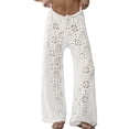 thumbnail image 4 of Womens Crochet Swimsuit Coverup Pants High Waisted Drawstring Sexy Sheer Mesh Knit Wide Leg Beach Pants, 4 of 6