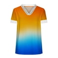 thumbnail image 4 of Hauts d'Été pour Femmes 2023 Mode Grande Taille Col en V Patchwork en Dentelle Manches Courtes Blouse Décontractée Chemises Col en V en Dentelle pour Femmes, 4 of 5