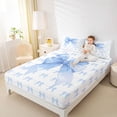 thumbnail image 3 of Erosebridal Cute Bowknot Full Size Sheets for Girls, Blue Ribbon Bed Sheets, 1 Flat Sheet, 1 Fitted Sheet and 2 Pillowcases, 3 of 5