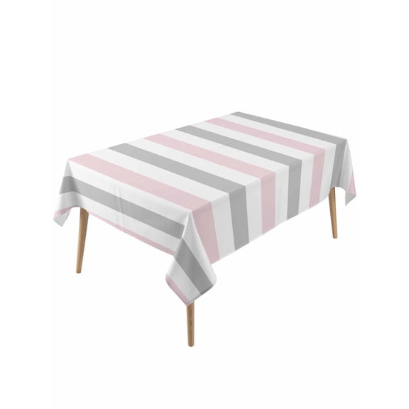 Pink Grey Striped Table Cloth, Geometric Vertical Stripes Minimalist Waterproof Tablecloth for Rectangle Tables, Reusable Washable Fabric Table Cover for Restaurant Kitchen Dining Tables 60"x120"
