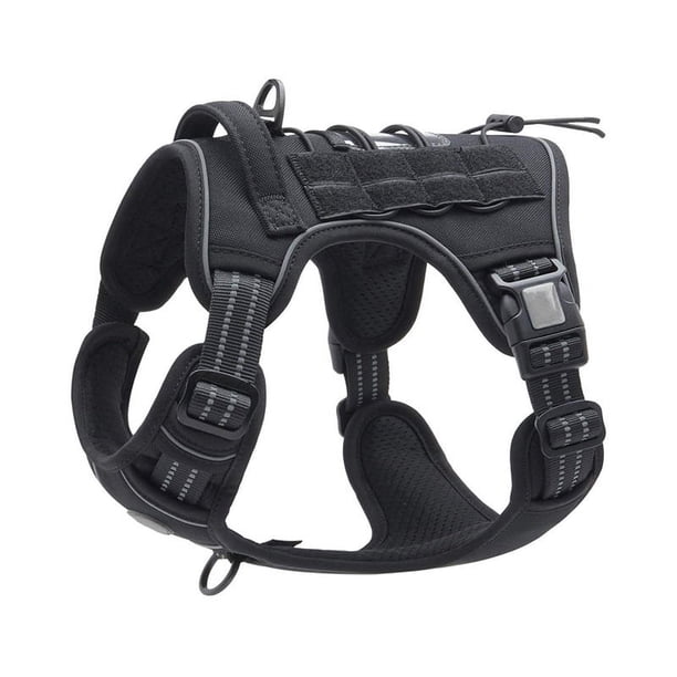 Arnés antitirones para perros, talla M, color negro, ajustable y transpirable, para perros medianos, con reflectante. Materiales: