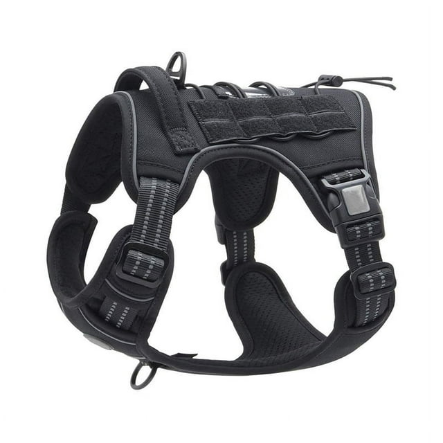 Arnés antitirones para perros, talla M, color negro, ajustable y transpirable, para perros medianos, con reflectante. Materiales: