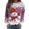 thumbnail image 2 of GBSYEWXS Christmas Women Sweatshirt Long Sleeve Crew Neck Snowman Print Tops Fashion Outdoor Light Purple Hoodless Sweatshirt, 2 of 4