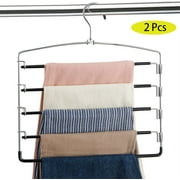 NOGIS 2 Pack Non-Slip 5 Tier Pants Hangers,Space Saving Hangers Multi-Layer Swing Arm Pants Hanger Stainless Steel Space Saver Hangers for Pants Jeans Scarf Trouser Tie Towel Clothes