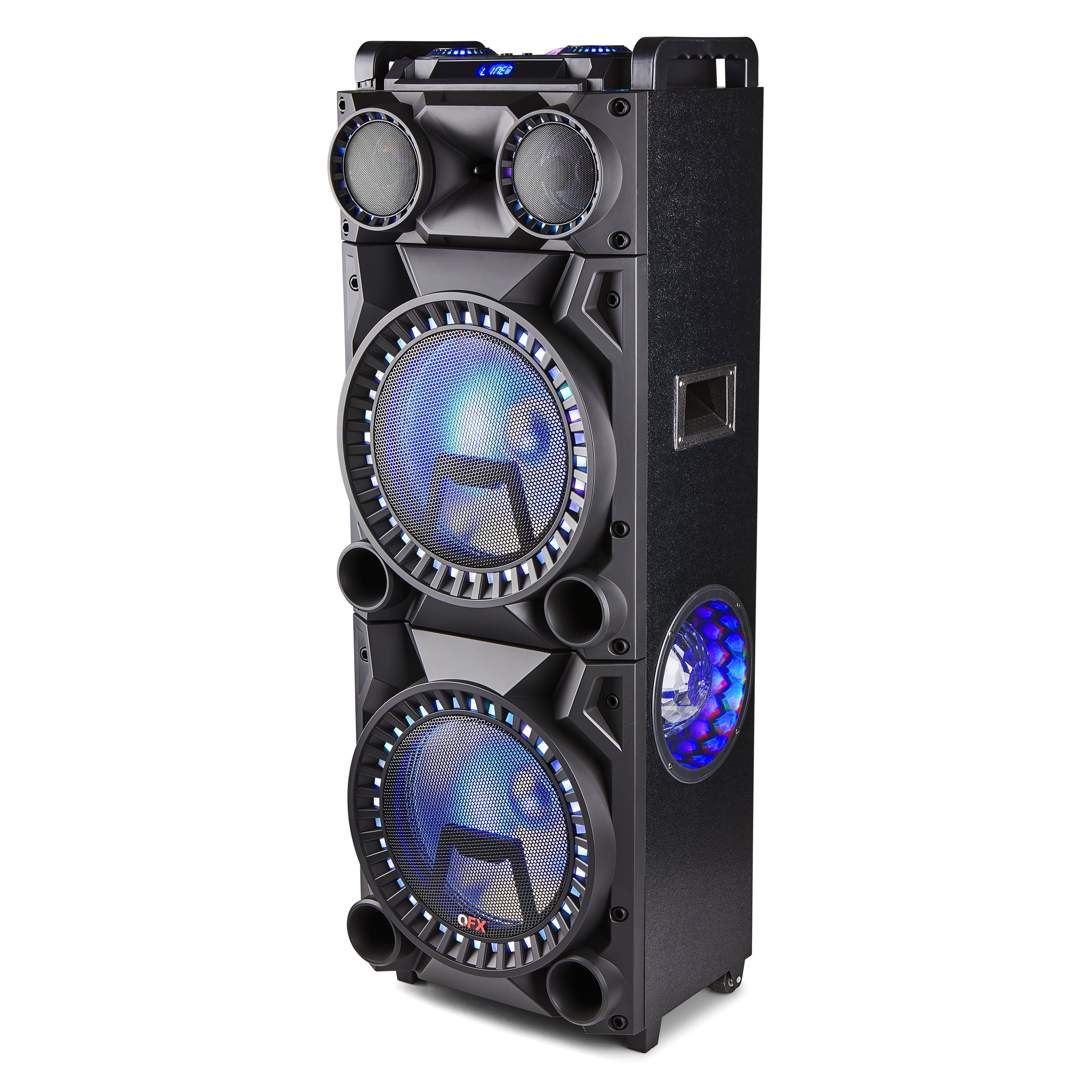 Pre-Owned QFX PBX-1215 Dual 12" Floorstanding Bluetooth Speaker with Party Lights, Includes Microphone, Black