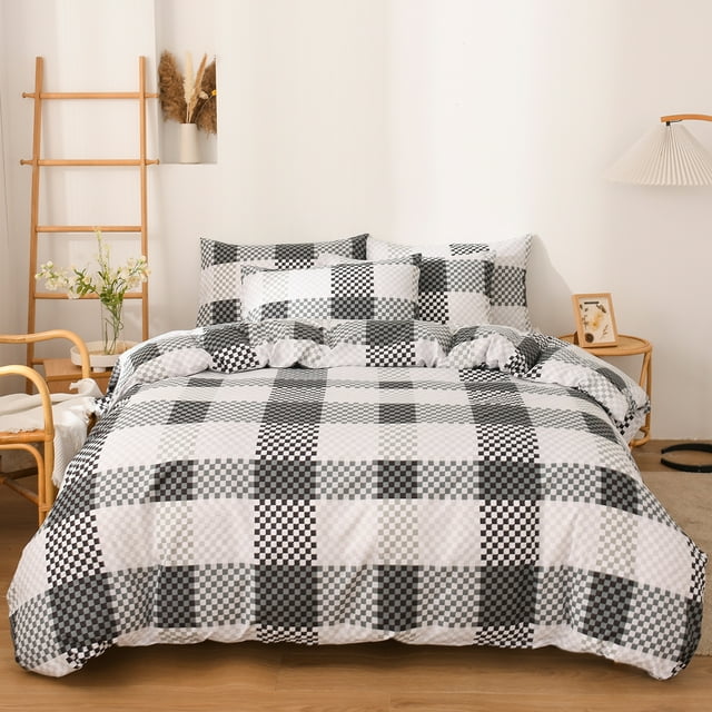 3pcs Modern Novel Duvet Cover Set Plaid Print Bedding Set Soft Comfortable and Skin-friendly Comforter Cover and 2 Pillowcase