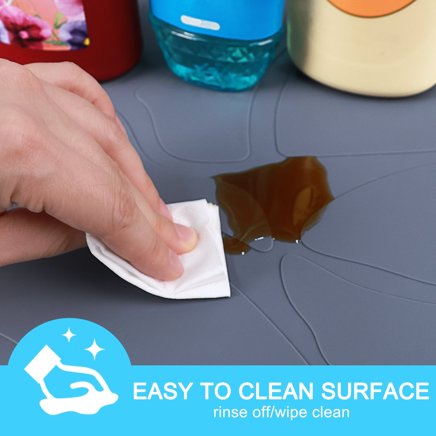 Livhil Under Sink Mat for Kitchen Waterproof, 34"x 22" Silicone Sink Mat Cabinet Liner for Bathroom, Under Sink Mat with Raised Edge, Under Sink Drip Tray Protector