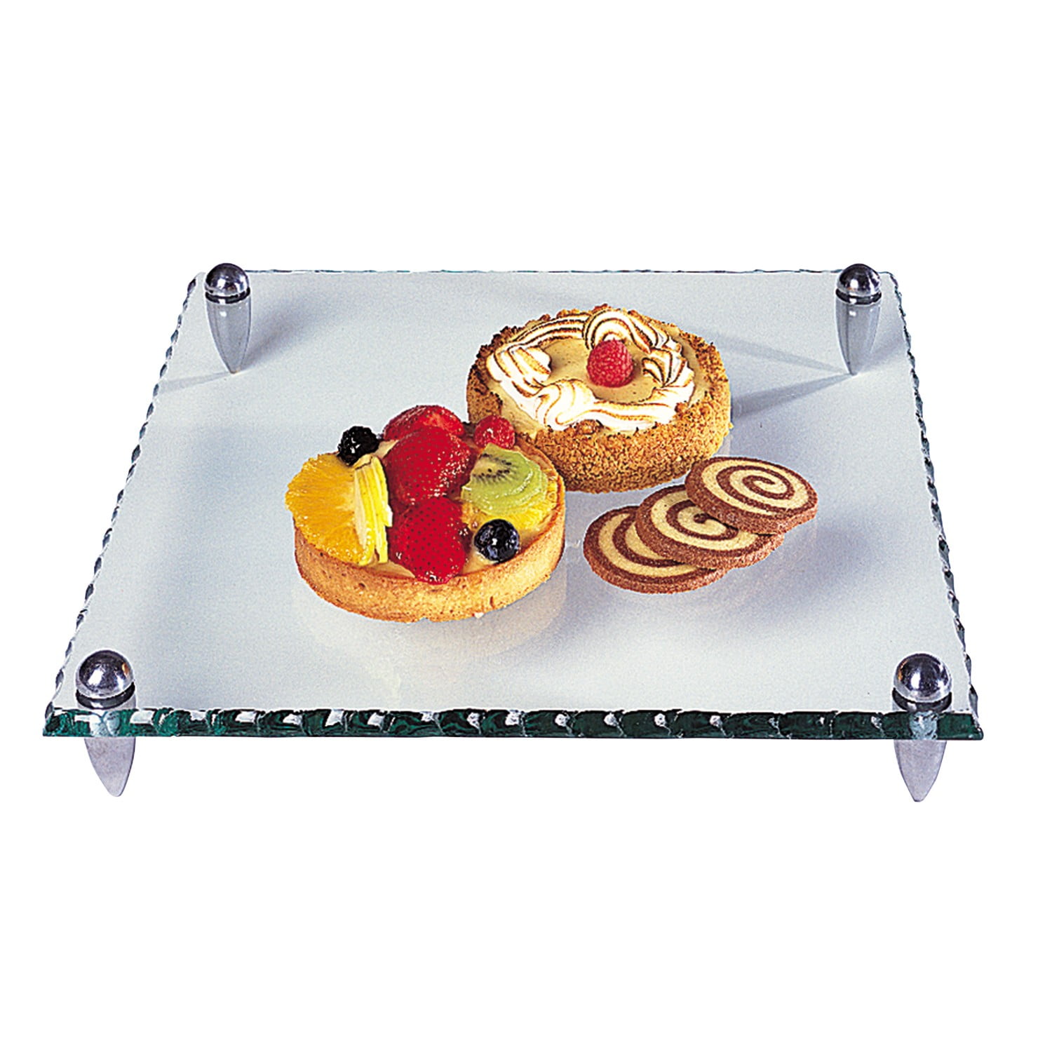 12 Inch Square Glass Serving Tray with Hammered Edge