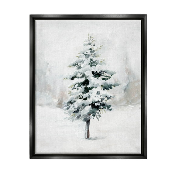 Wintery Snow Tree Scene Holiday Graphic Art Jet Black Framed Art Print Wall Art