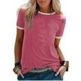thumbnail image 2 of Camiseta de mujer Blusa informal de manga corta con costura en bloque de color, rosa rosa, M Kearding AP002400-17, 2 of 5